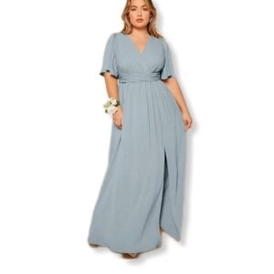 SHEIN Belle Plus Butterfly Sleeve Split Thigh Maxi Dress